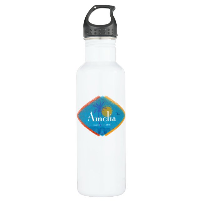 Amelia Island, Florida Retro Mid Century Style Stainless Steel Water Bottle (Front)