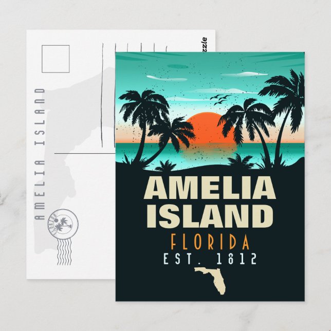 Amelia Island Florida Retro Sunset Souvenirs 80s Postcard (Front/Back)