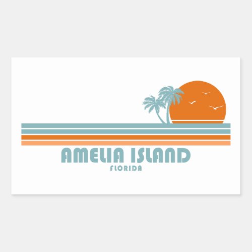 Amelia Island Florida Sun Palm Trees Rectangular Sticker