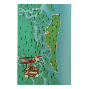 Amelia Island Florida travel map. Wood Wall Art