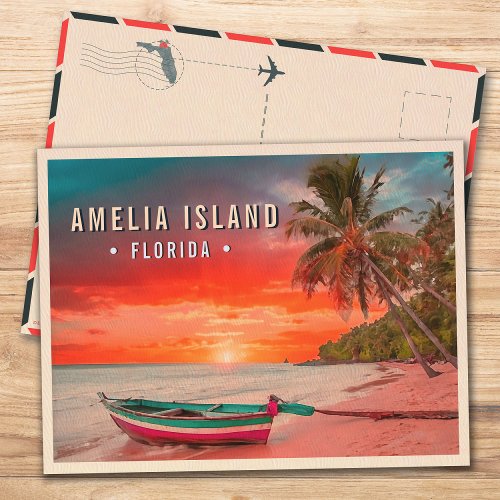 Amelia Island Florida Tropical Palm Tree 1950s Postcard