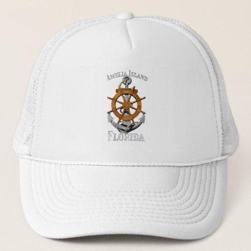 Amelia Island Florida Vacation Nautical Anchor Hel Trucker Hat