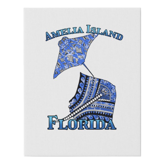 Amelia Island Florida Vacation Tribal Stingray Faux Canvas Print (Front)