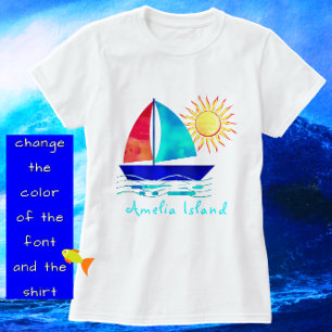 Amelia Island Florida Vacation Watercolor Sailboat T-Shirt