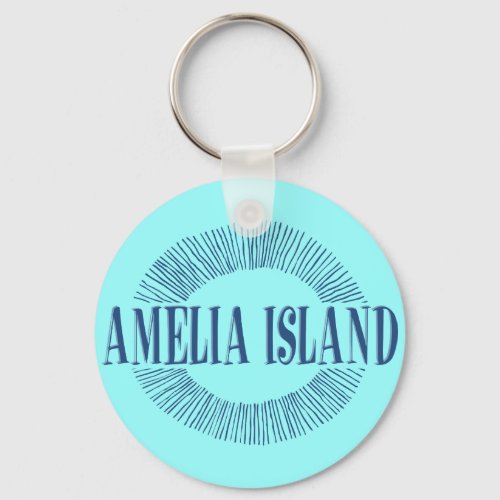 Amelia Island in blue with sun design Keychain