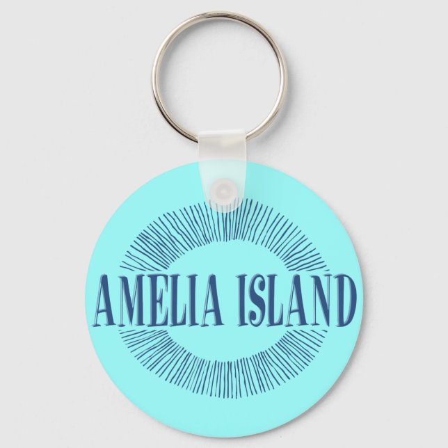 Amelia Island in blue with sun design Keychain (Front)