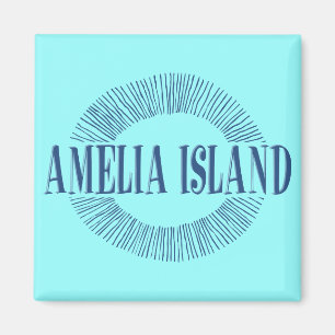Amelia Island in blue with sun design Magnet