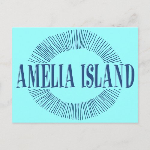 Amelia Island in blue with sun design Postcard