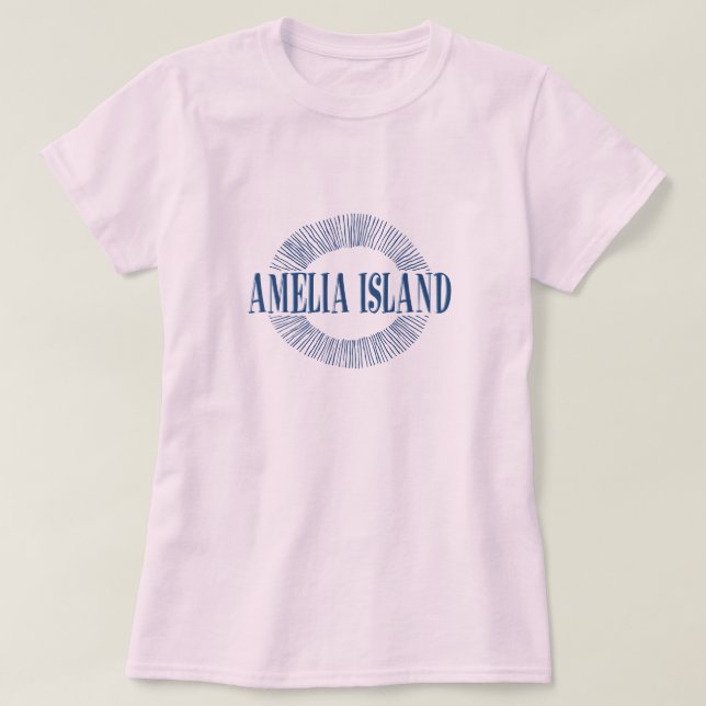 Amelia Island in blue with sun design T-Shirt (Design Front)