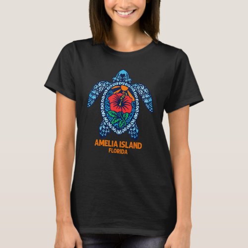 Amelia Island Sea Turtle Florida Turtle Hibiscus F T_Shirt