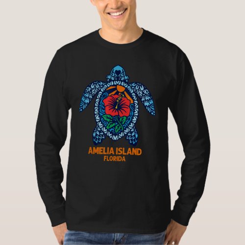 Amelia Island Sea Turtle Florida Turtle Hibiscus F T_Shirt