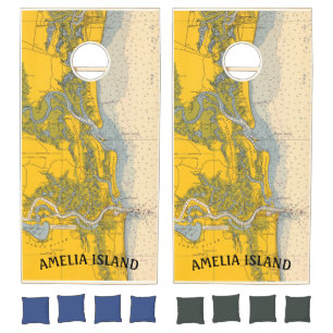 Amelia Island St. Augustine Vintage Nautical Map Cornhole Set