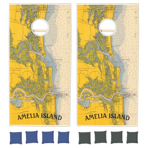 Amelia Island St Augustine Vintage Nautical Map Cornhole Set