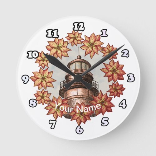Amelia Lighthouse custom name t_shirt Round Clock