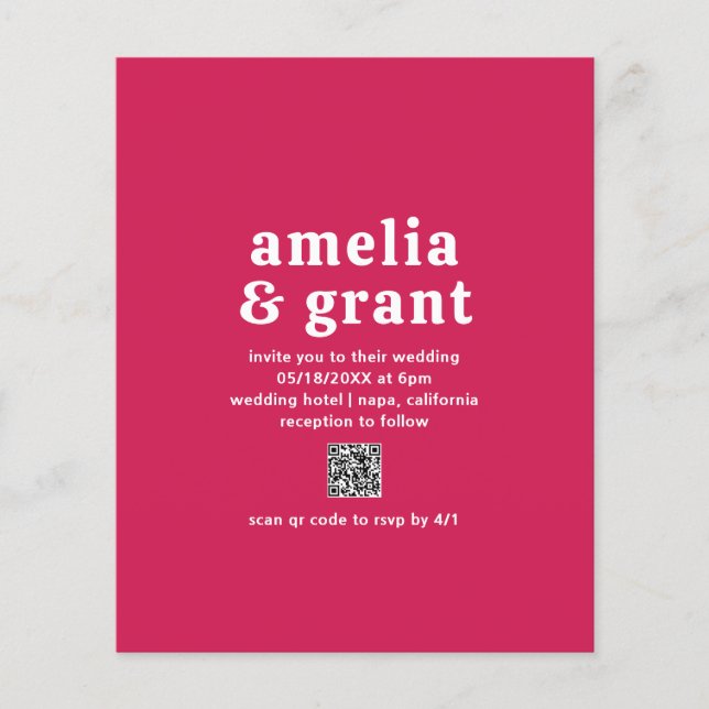 Amelia Magenta Modern Wedding Invitation Flyer (Front)