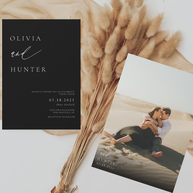 AMELIA Modern Photo Black & White Wedding Invitation (Creator Uploaded)