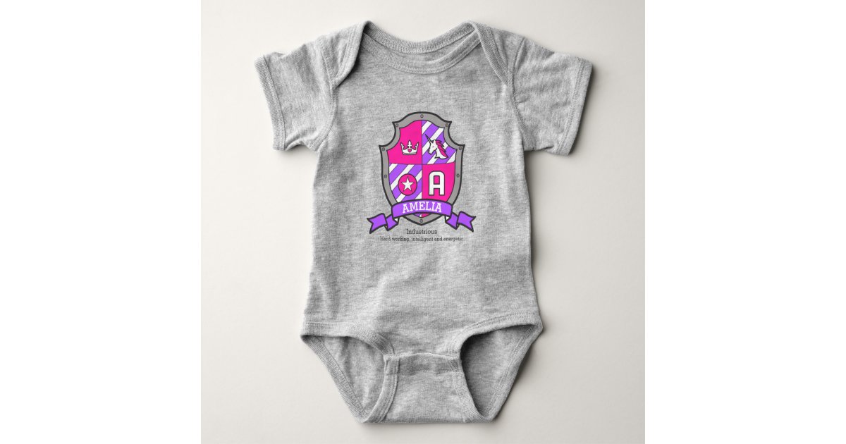 Amelia Name Meaning Unicorn Princess Letter A Baby Bodysuit