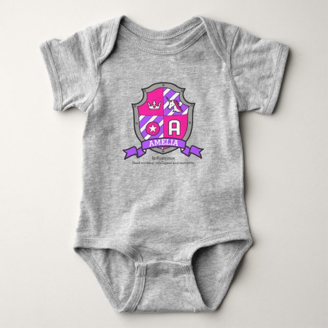 Amelia name meaning unicorn princess letter A Baby Bodysuit (Front)