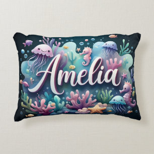 Amelia Name Ocean Theme Decorative Sea Life Accent Pillow
