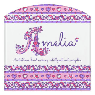 Amelia name pink girls personalized door sign