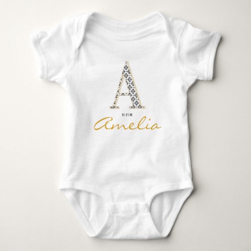 Amelia Name Reveal Letter A is for Vintage Girl Baby Bodysuit