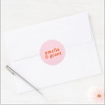 Amelia Orange Pink Modern Wedding Classic Round Sticker<br><div class="desc">Modern style wedding stickers featuring a simple and minimal layout with your names in a groovy retro font. The bright color scheme is vibrant orange and pink. The fonts / colors may be changed in the design editing tool. These wedding stickers are great as envelope seals or for customizing your...</div>