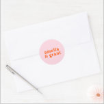 Amelia Orange Pink Modern Wedding Classic Round Sticker<br><div class="desc">Modern style wedding stickers featuring a simple and minimal layout with your names in a groovy retro font. The bright color scheme is vibrant orange and pink. The fonts / colors may be changed in the design editing tool. These wedding stickers are great as envelope seals or for customizing your...</div>