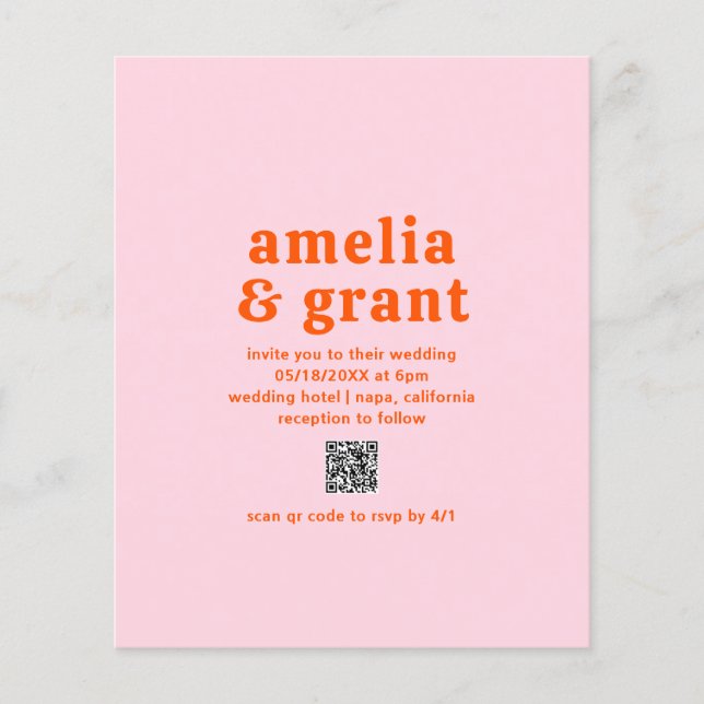Amelia Orange Pink Modern Wedding Invitation Flyer (Front)