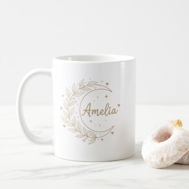 Amelia Personalised Name Mug - Elegant Celestial  (With Donut)