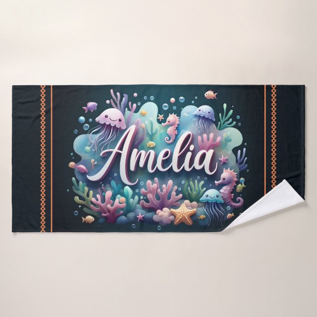 Amelia Personalized Ocean Jellyfish Underwater Bath Towel (Bath Towel)