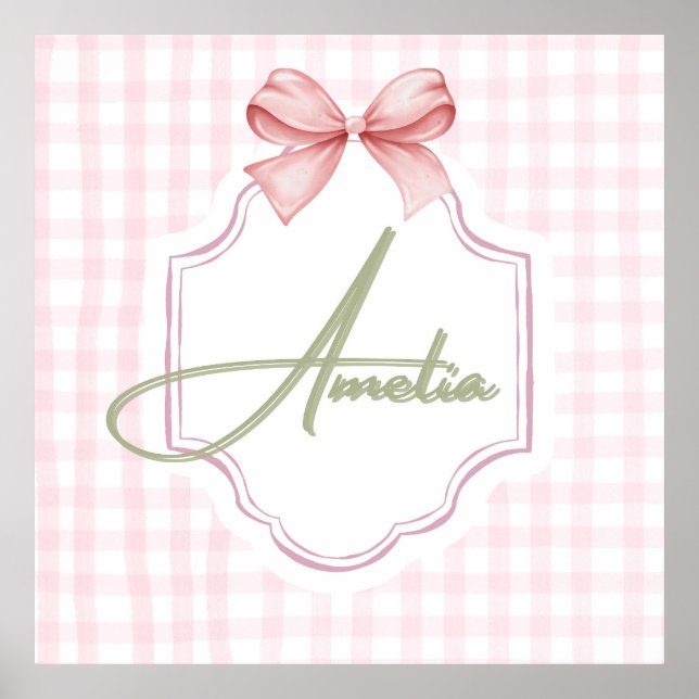 Amelia Personalized Pink Bow & Gingham Print  (Front)