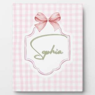 Amelia Personalized Pink Bow & Gingham Print Plaque