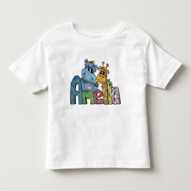 Amelia shirt with Hippo and Giraffe Art (Front)