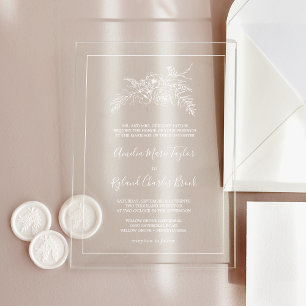 AMELIA White Formal Floral Modern Vintage Wedding Acrylic Invitations