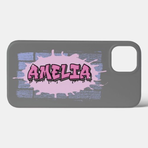 AMELIA Your Name Girls Pink Graffiti Hip Hop iPhone 13 Case