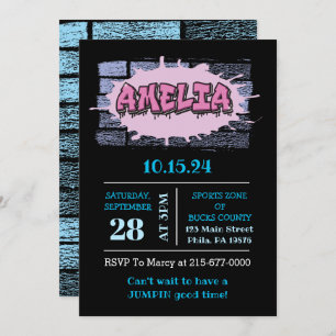 AMELIA Your Name Girls Pink Graffiti Hip Hop Invitation