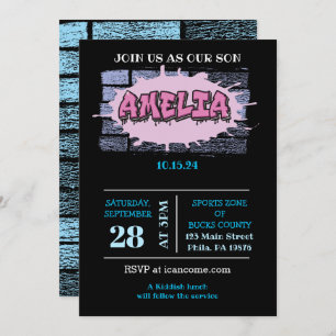 AMELIA Your Name Girls Pink Graffiti Hip Hop Invitation