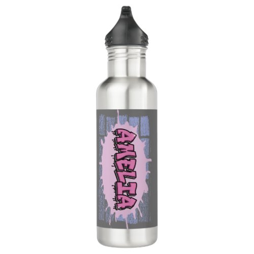 AMELIA Your Name Girls Pink Graffiti Hip Hop Stainless Steel Water Bottle