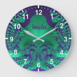 AMELIE ~ WOW! Fractal Pattern Green and Purple ~ Large Clock