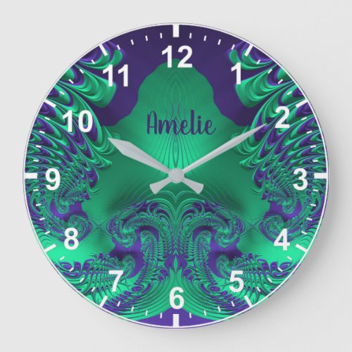 AMELIE  WOW Fractal Pattern Green and Purple  Large Clock