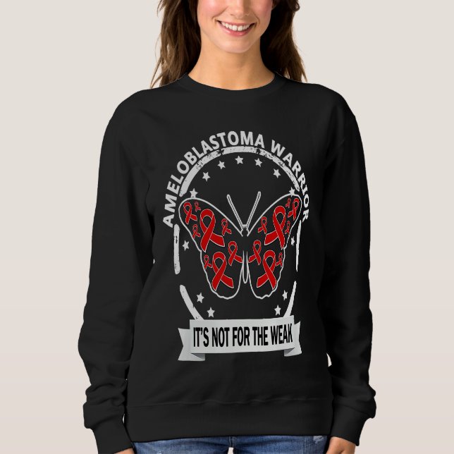 Ameloblastoma Warrior red ribbon butterfly awarene Sweatshirt (Front)