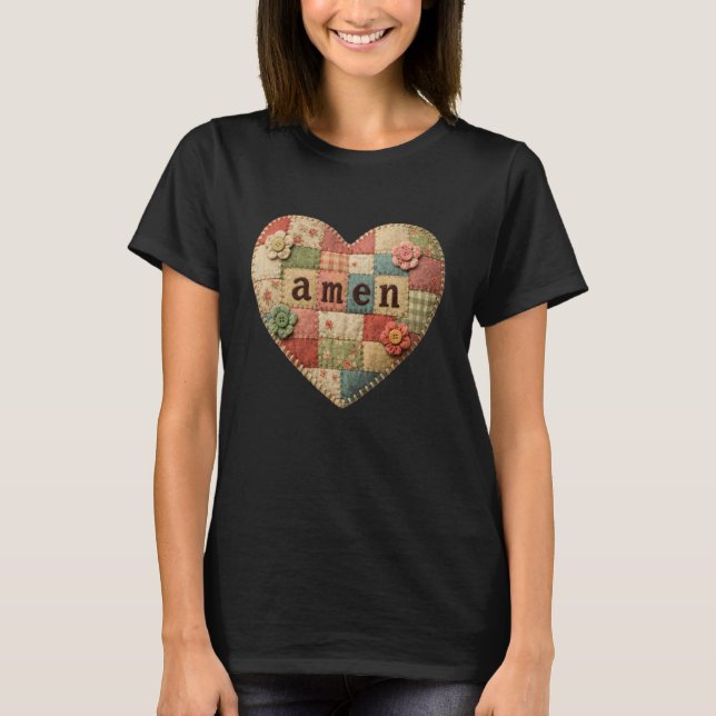 Amen Christian Faith Religious Patchwork Catholic  T-Shirt (Front)