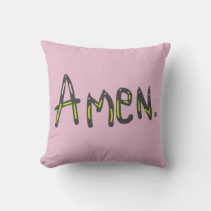 Amen Christian Word Art Pink Pillow