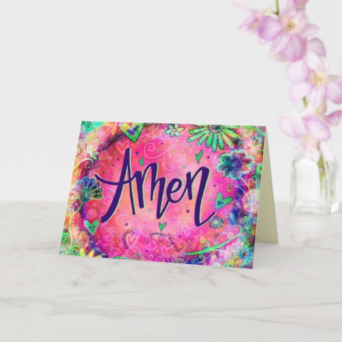 Amen Pretty Pink Whimsical Floral Trendy Card