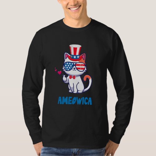 Ameowica  Patriotic Cat Sunglasses Memorial Day T_Shirt