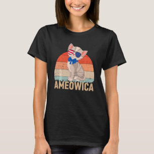 Ameowica Women Vintage 4th Of July Cat Kids Retro  T-Shirt