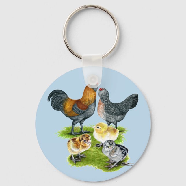 Ameraucana Chicken Family Keychain (Front)