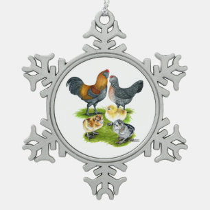 Ameraucana Chicken Family Snowflake Pewter Christmas Ornament