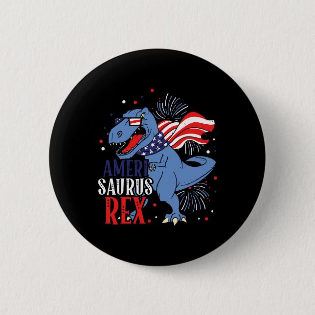 Ameri Saurus Rex 4th Of July Dinosaur Independence Button (Front)