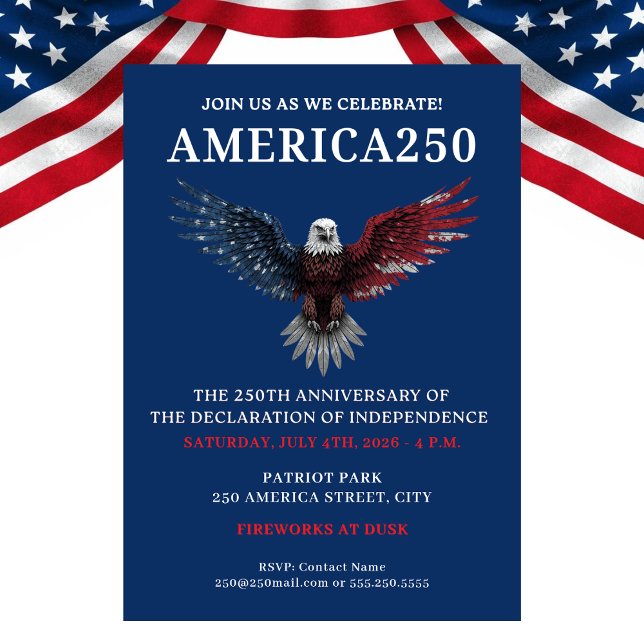 AMERICA250 JULY 4TH PARTY INVITATION (AMERICA250 PARTY JULY 4TH CELEBRATION INVITATION)